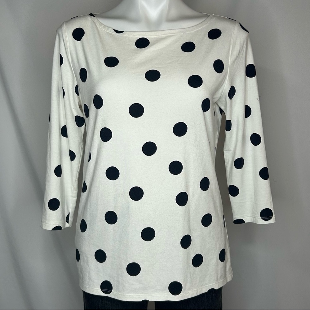 Ann Taylor Factory White & Black Polka Dot Top, Medium